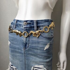 Vintage 80s Gold Tone Metal Animals / Elephant Zebra Rhino Cheetah / Chain Belt